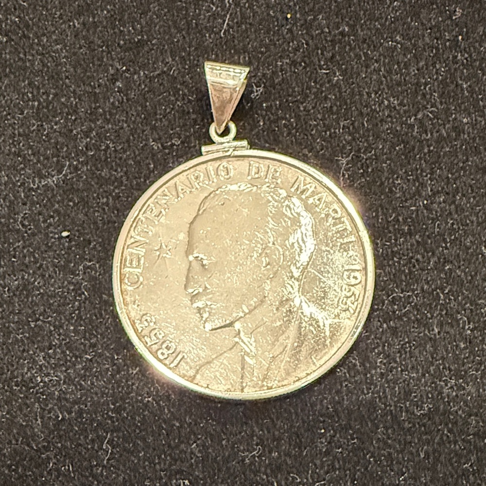Silver Cuba Coin Pendant Necklace